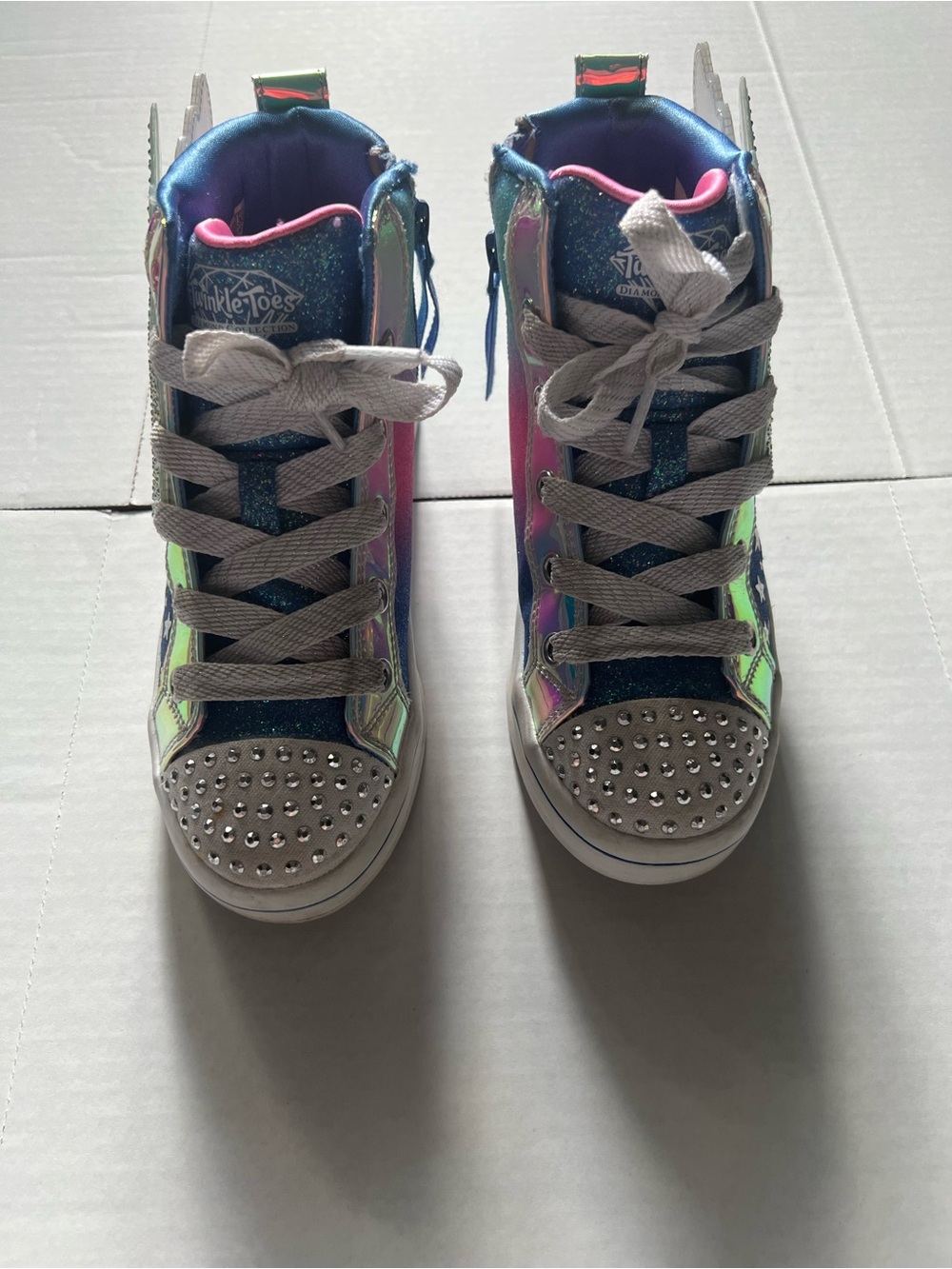 Skechers Iridescent High-Top Sneakers with Rhinestone Toe - Pink/Blue/Green